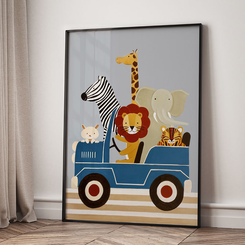 Funny Cartoon Animal Car Ballo - Baby Nursery Prints avis et prix