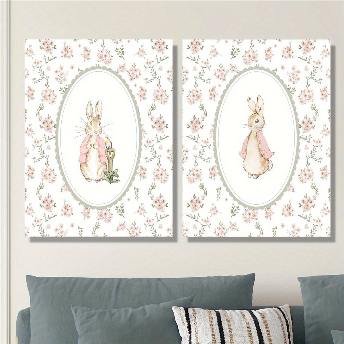 2pcs Retro Easter Rabbit Canva - Baby Nursery Prints avis et prix