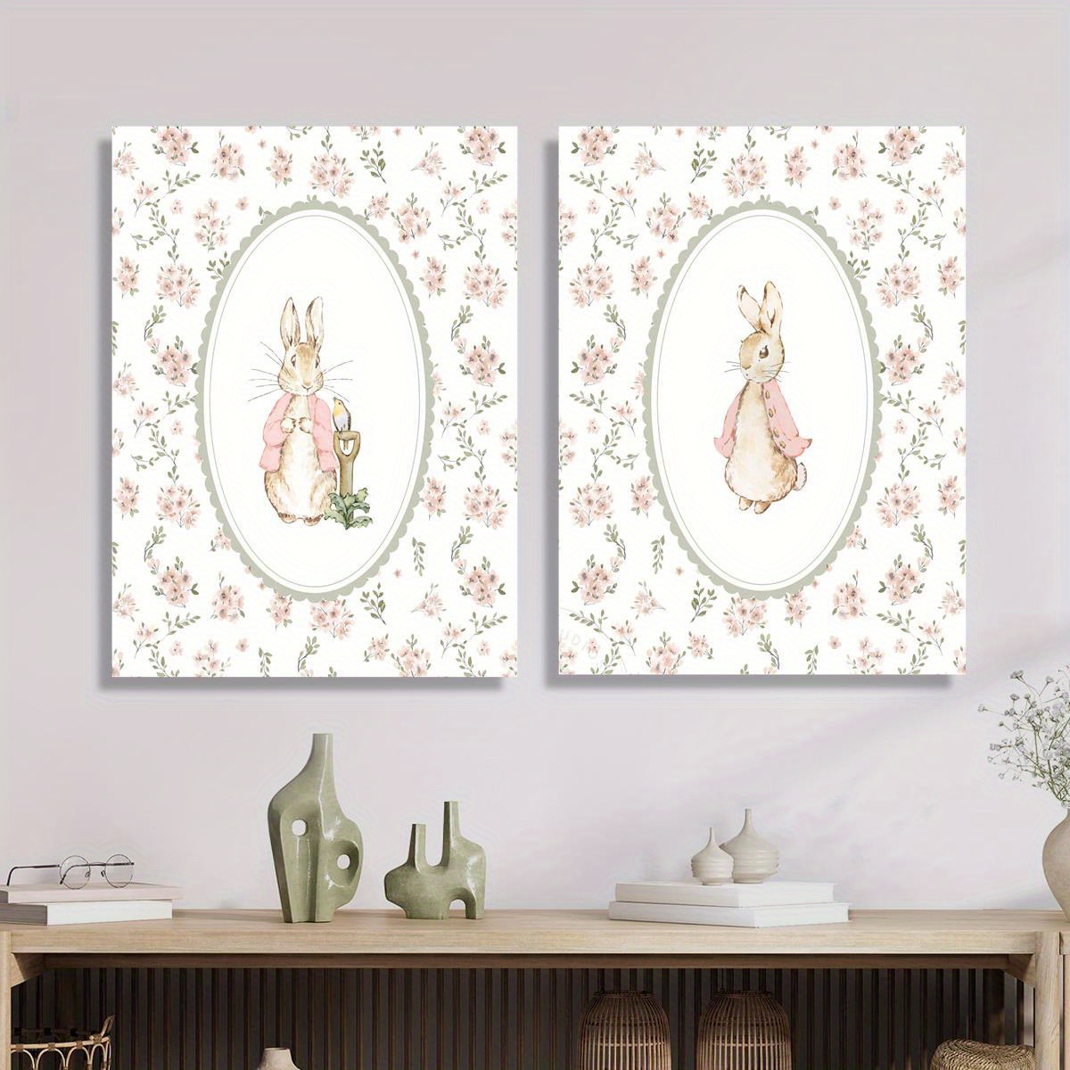 2pcs Retro Easter Rabbit Canva - Baby Nursery Prints avis et prix