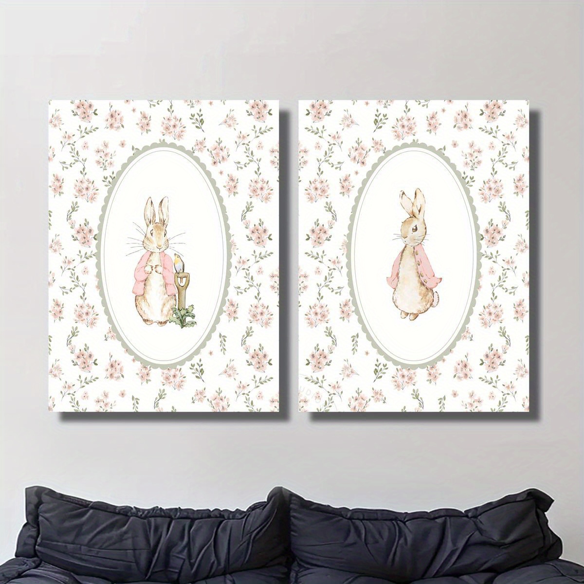 2pcs Retro Easter Rabbit Canva - Baby Nursery Prints avis et prix