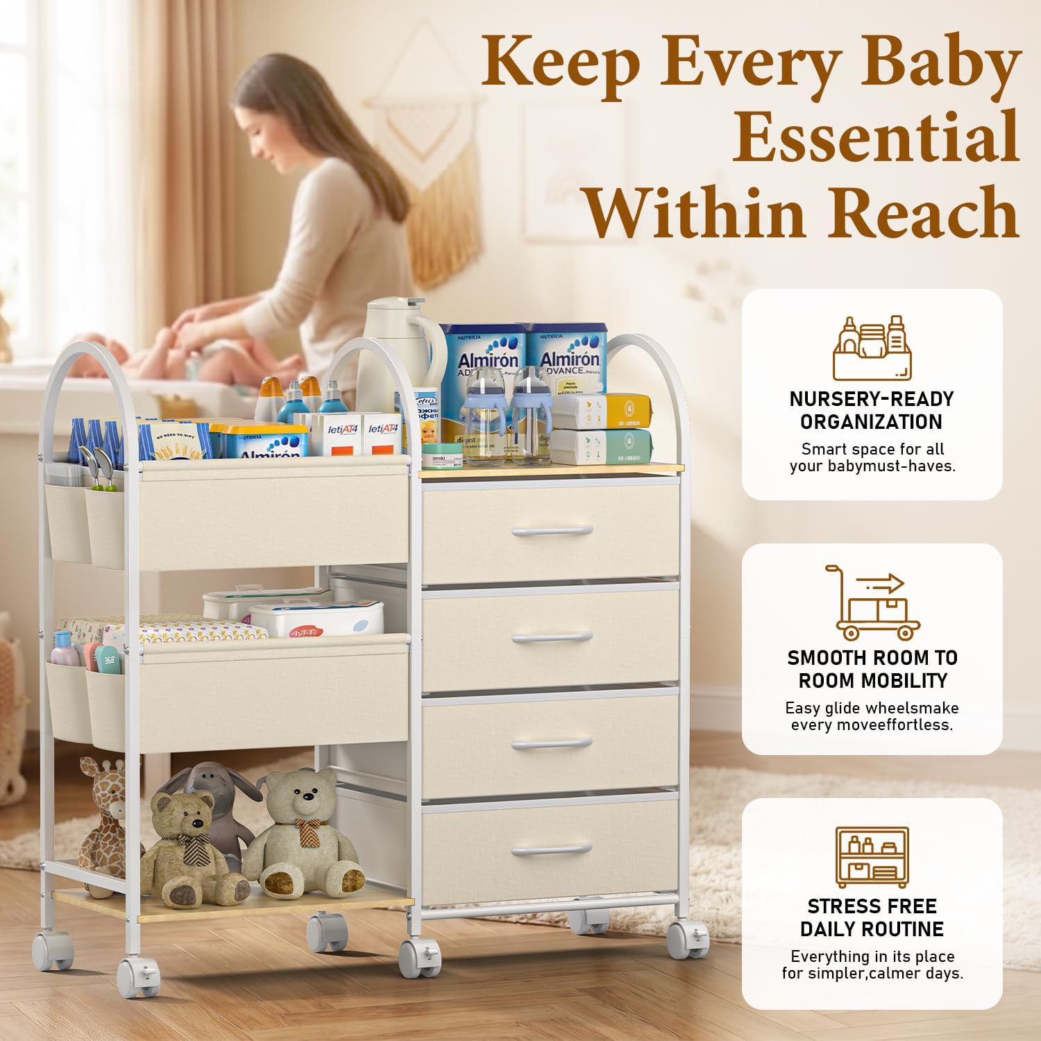4-Tier Rolling Utility Cart wi - Baby Nursery Utility Cart avis et prix