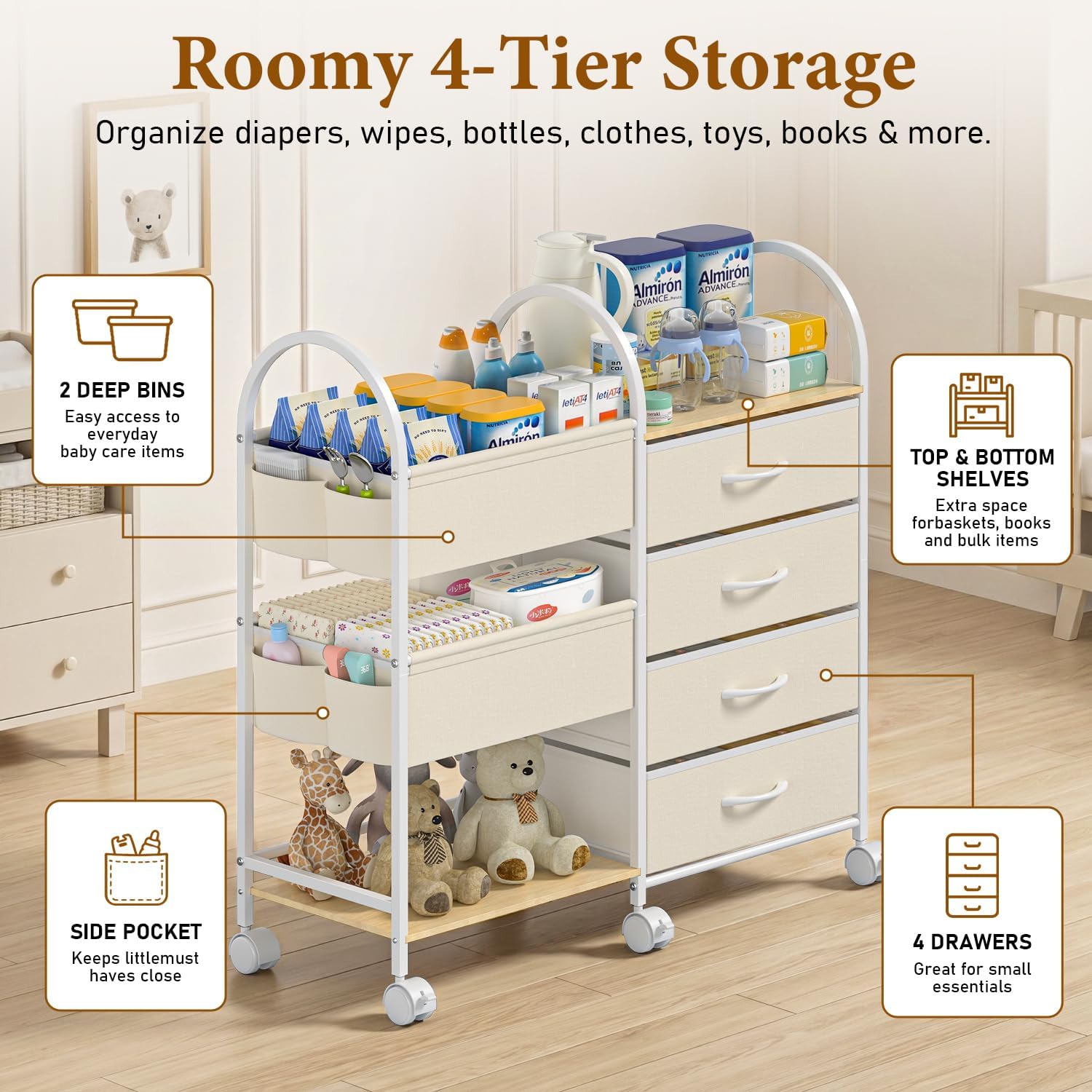 4-Tier Rolling Utility Cart wi - Baby Nursery Utility Cart avis et prix