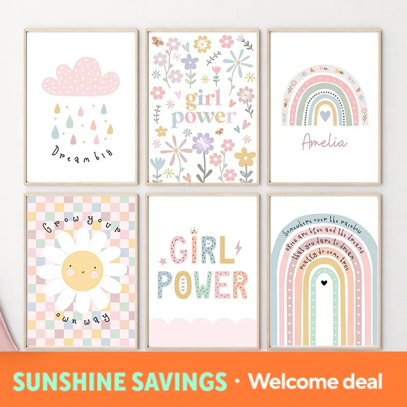 Sun Flower Rainbow Cloud Heart - Baby Nursery Prints avis et prix