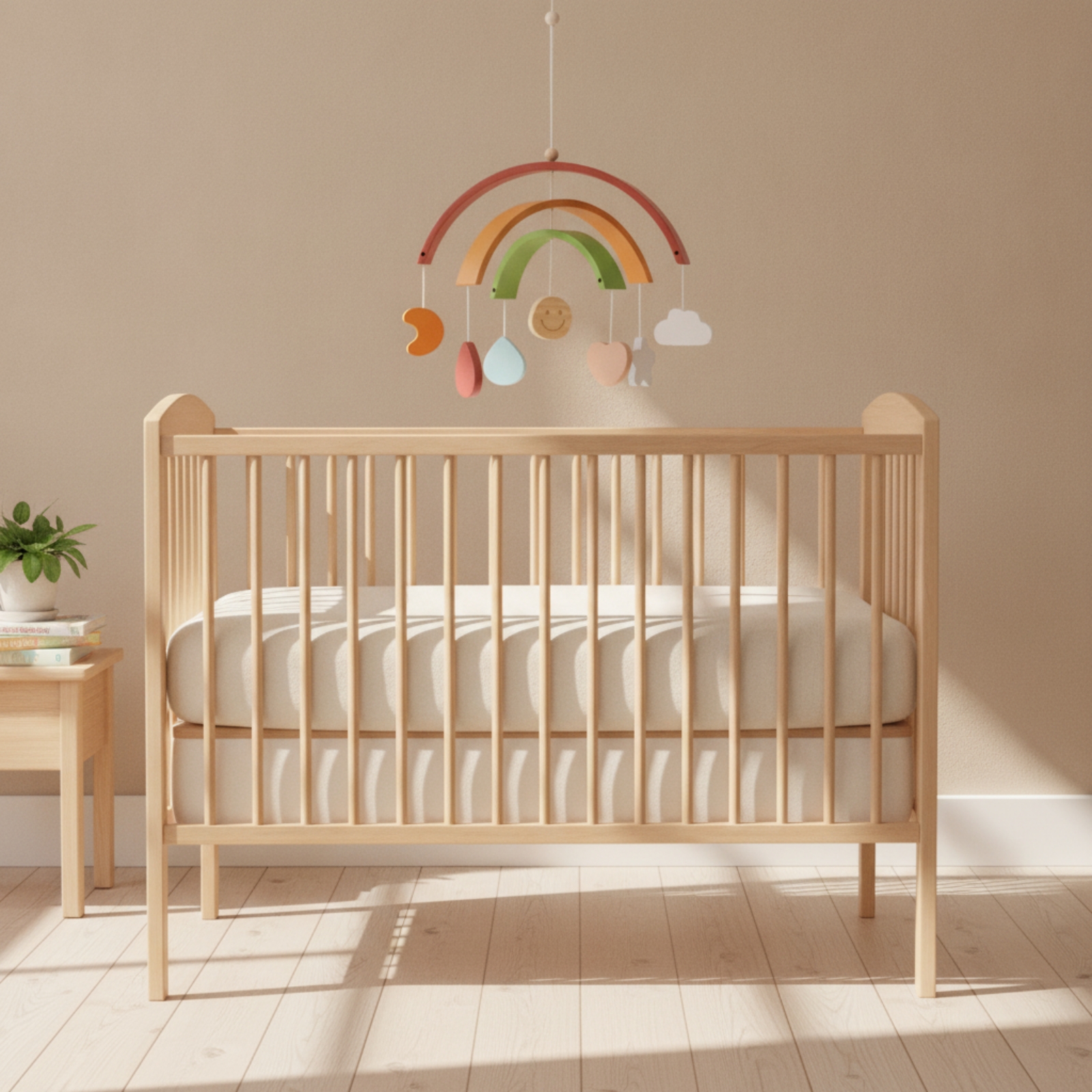 Wooden Mobile with Rainbow Han - Baby Nursery Gender Neutral avis et prix