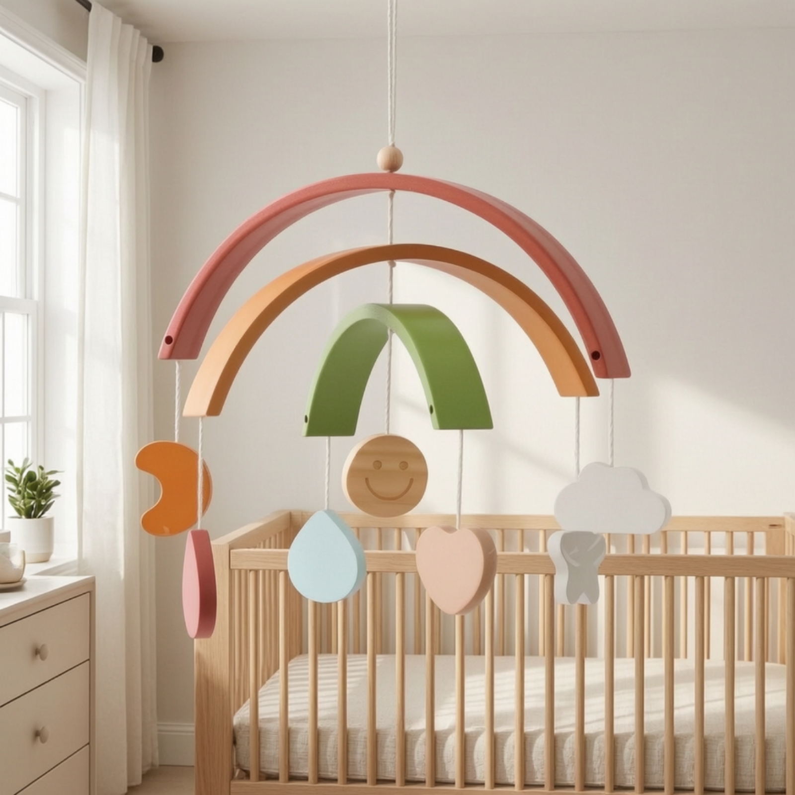 Wooden Mobile with Rainbow Han - Baby Nursery Gender Neutral avis et prix