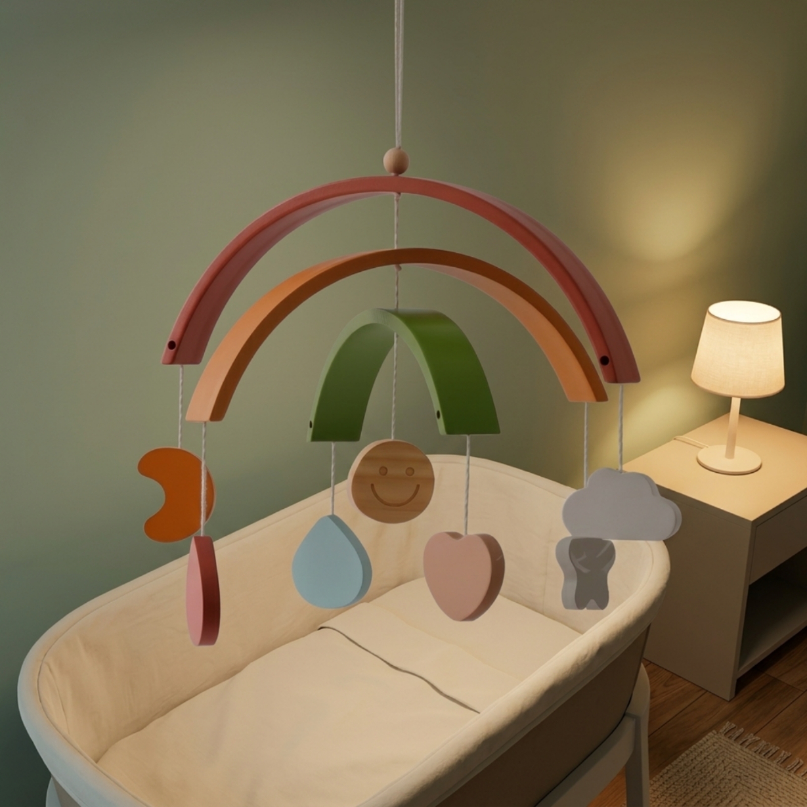 Wooden Mobile with Rainbow Han - Baby Nursery Gender Neutral avis et prix