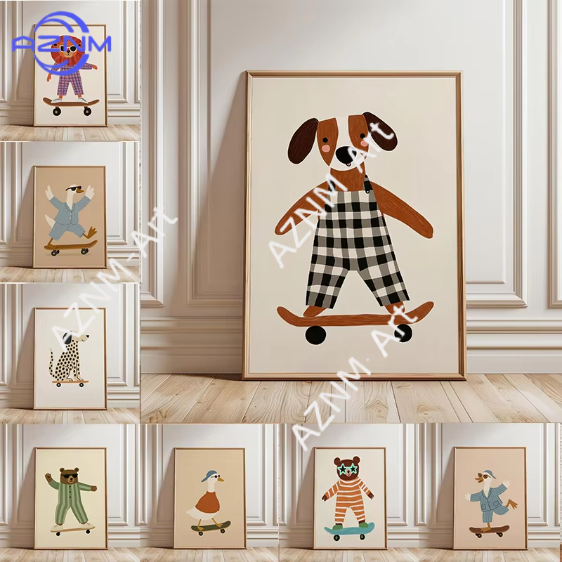1PC Funny Animal Skateboarding - Baby Nursery Prints avis et prix