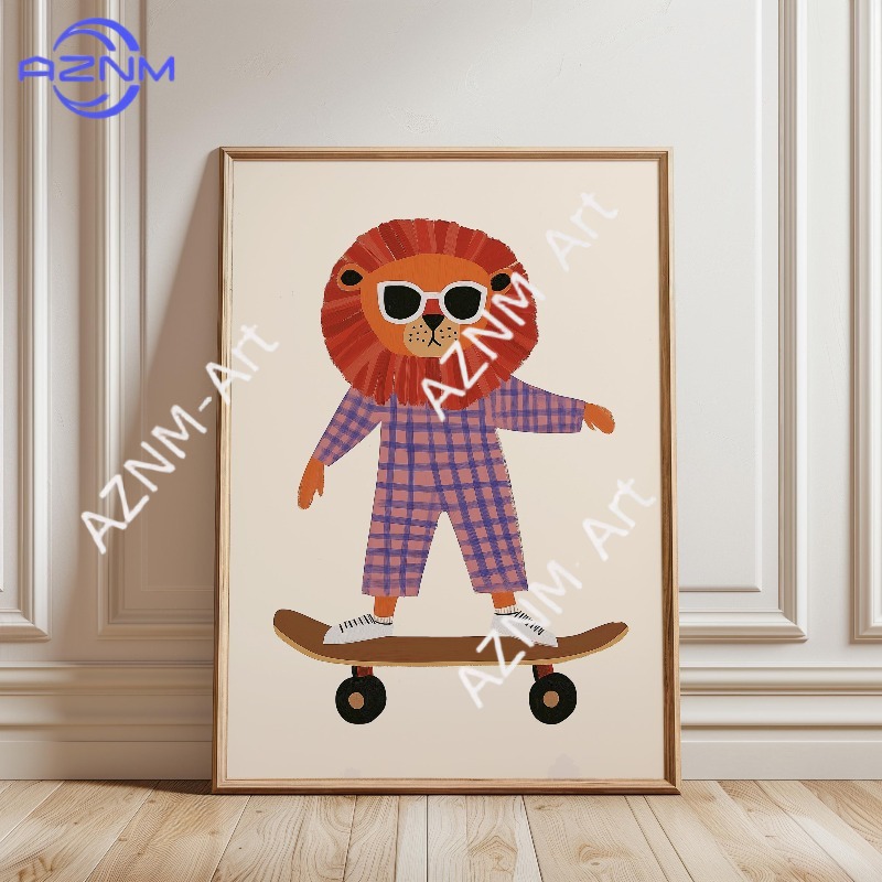 1PC Funny Animal Skateboarding - Baby Nursery Prints avis et prix