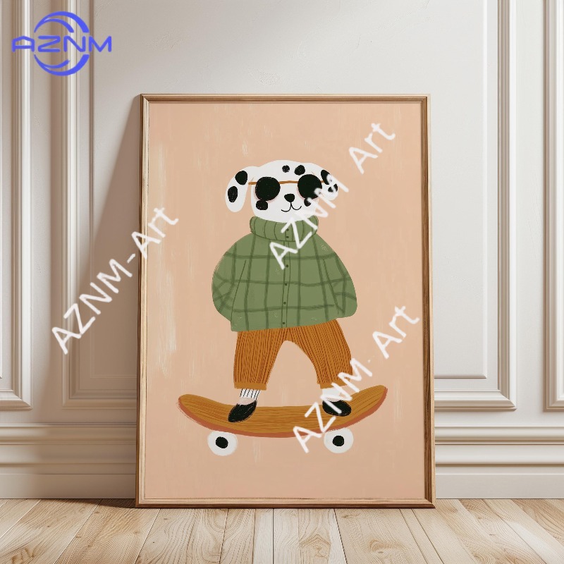 1PC Funny Animal Skateboarding - Baby Nursery Prints avis et prix