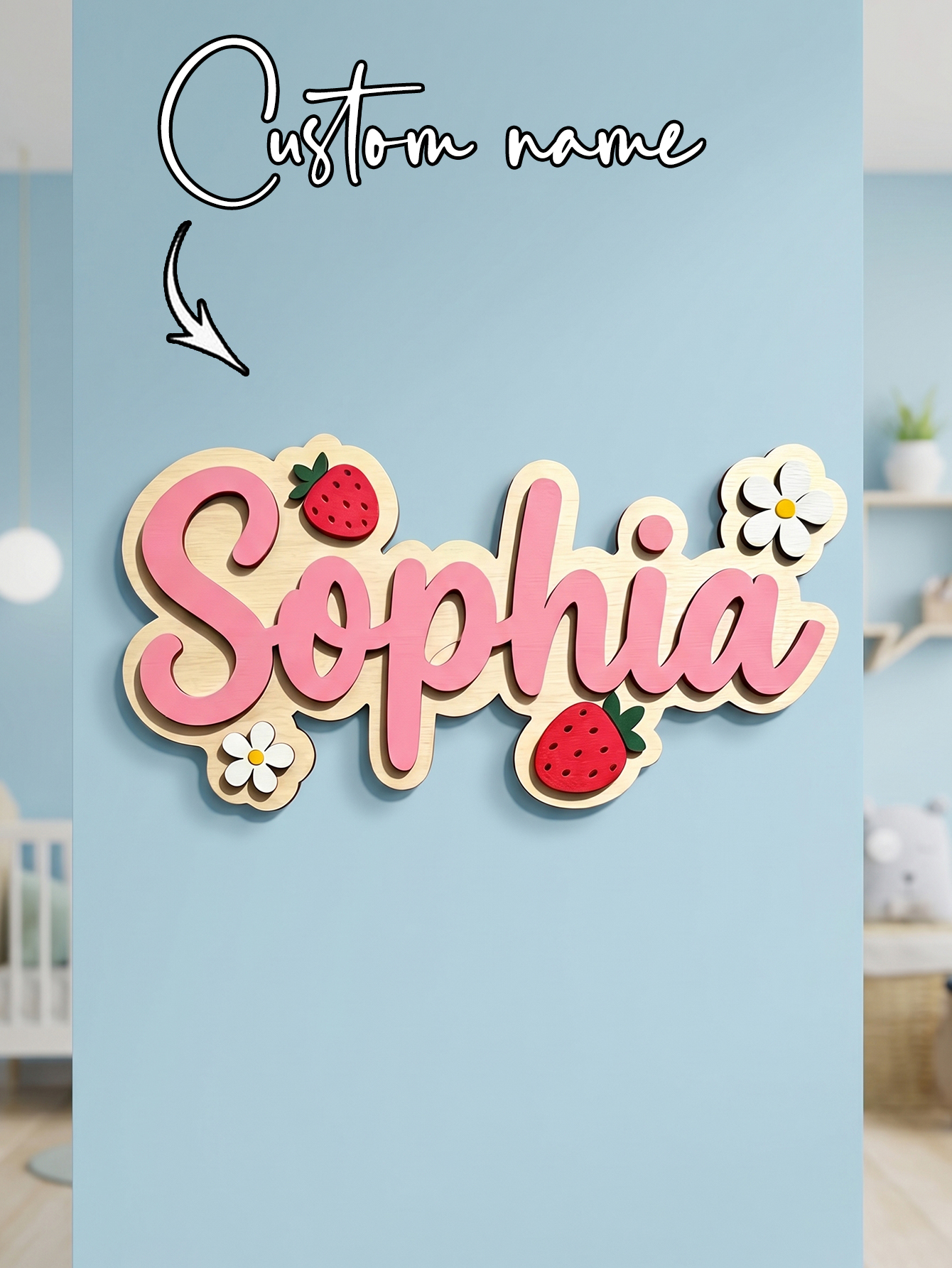 Custom Name Strawberry Daisy W - Baby Nursery Wall Decor avis et prix