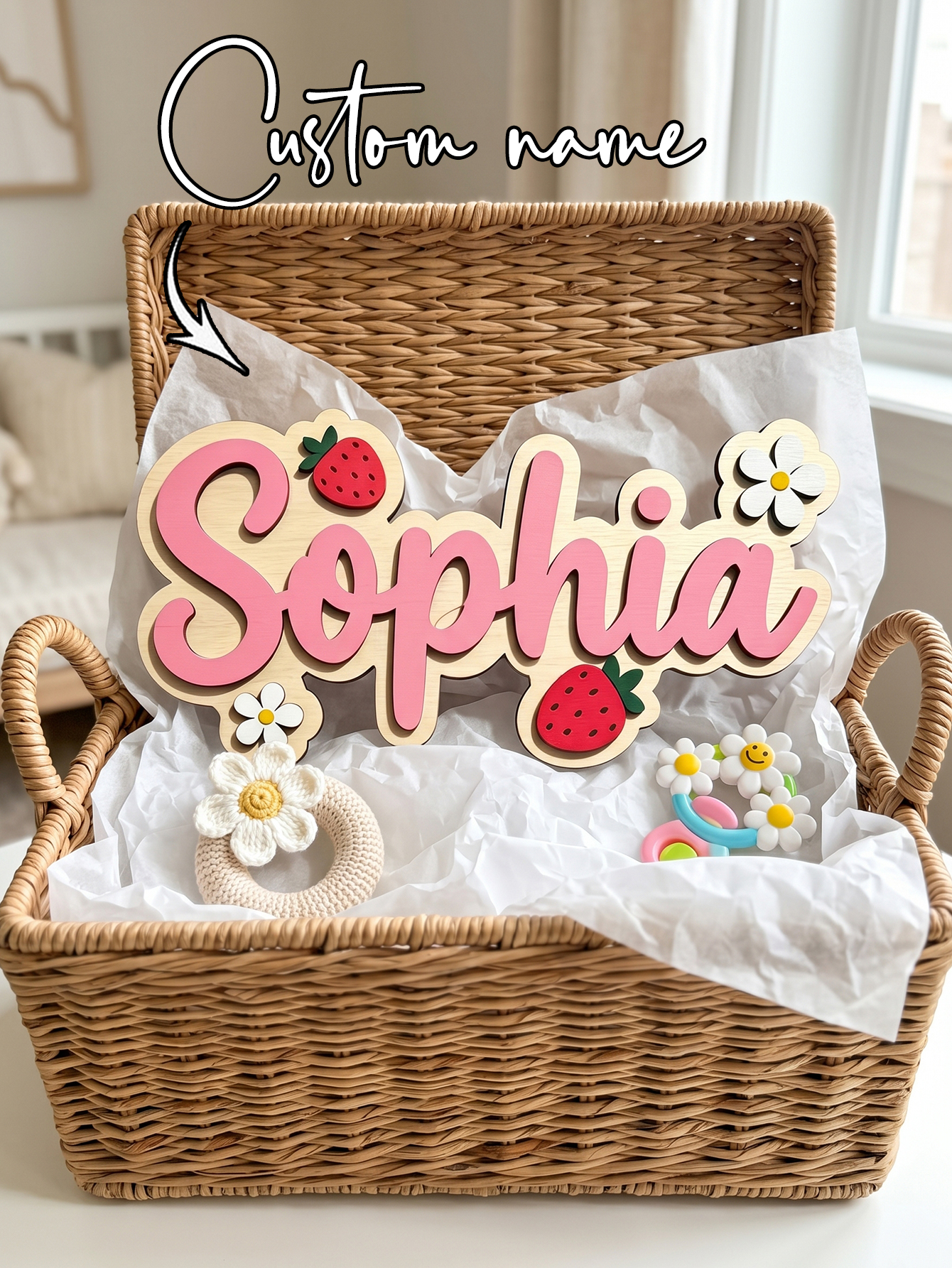 Custom Name Strawberry Daisy W - Baby Nursery Wall Decor avis et prix