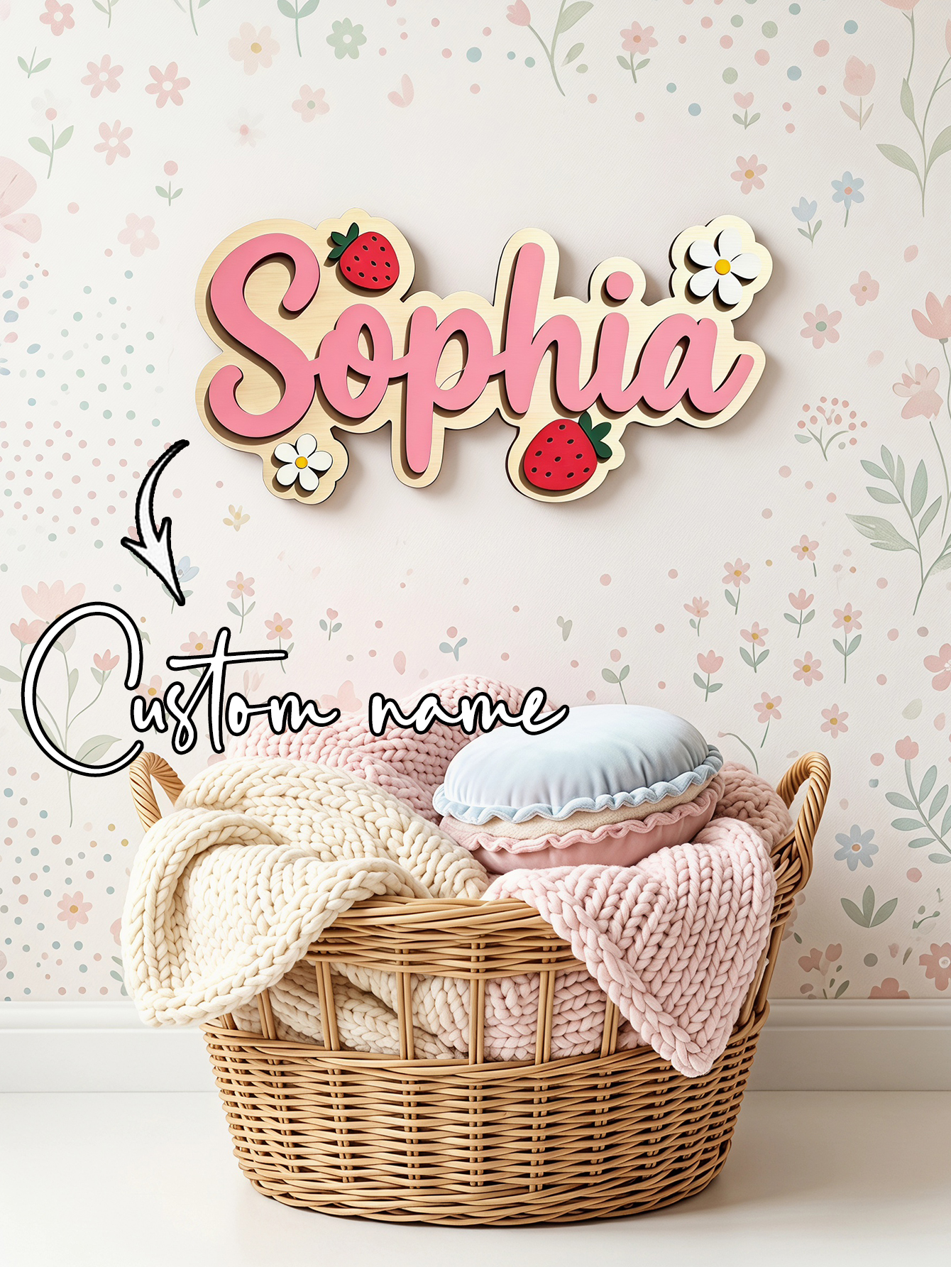 Custom Name Strawberry Daisy W - Baby Nursery Wall Decor avis et prix