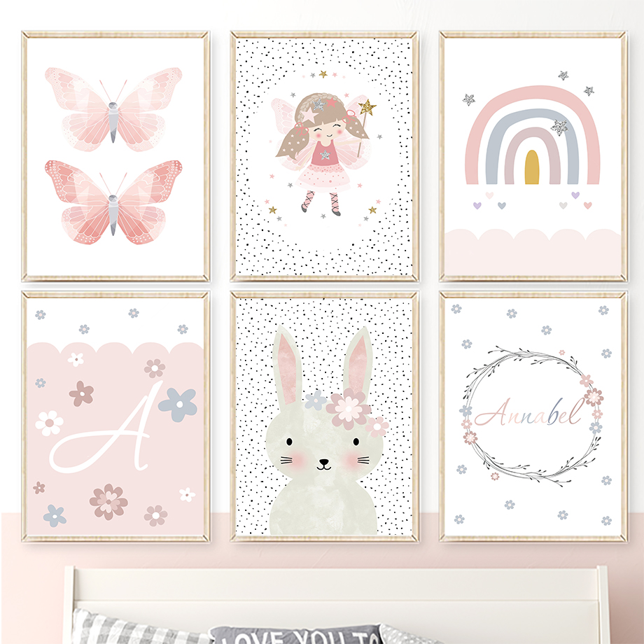 Cute Girl Rabbit Flower Butter - Baby Nursery Prints avis et prix