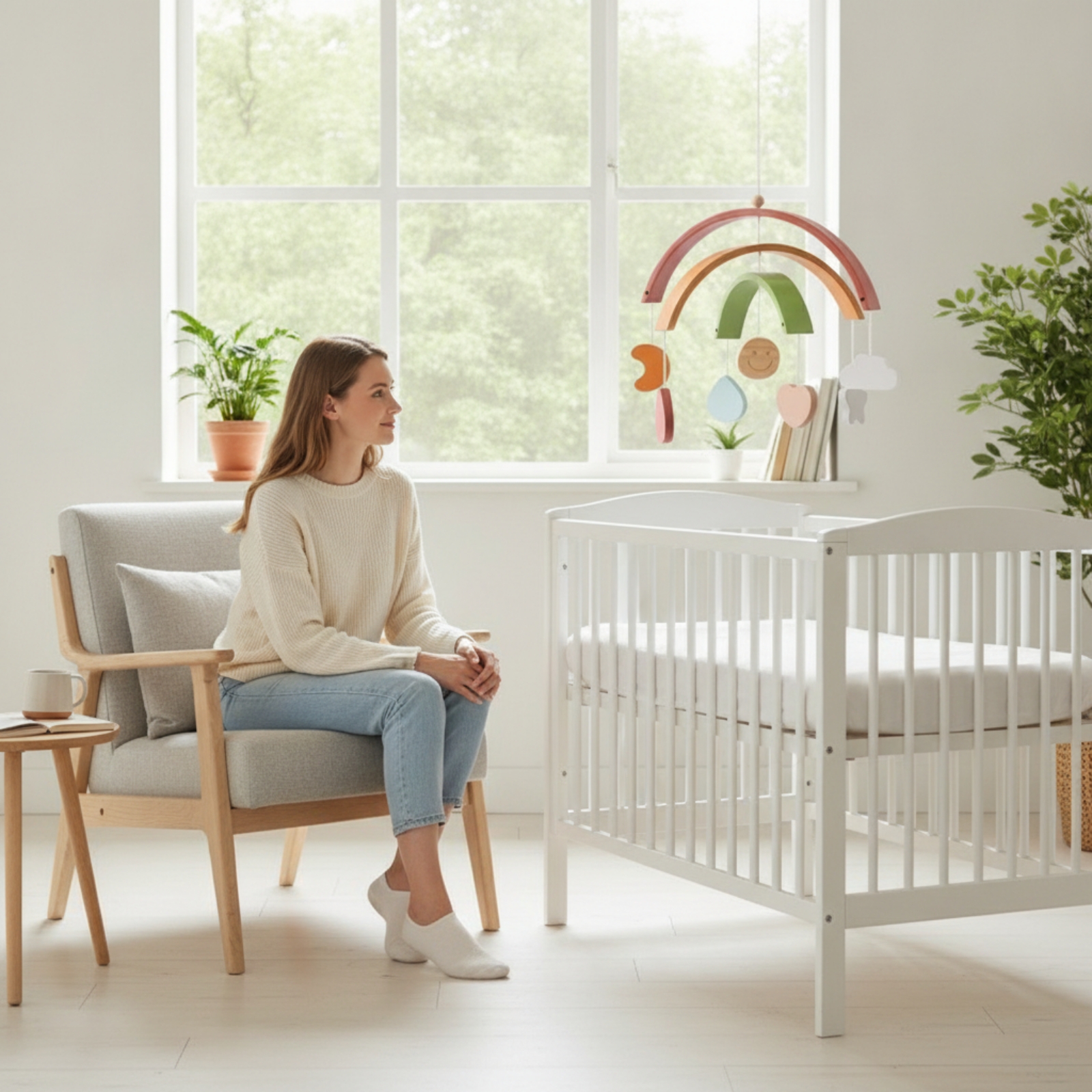 Wooden Mobile with Rainbow Nat - Baby Nursery Gender Neutral avis et prix