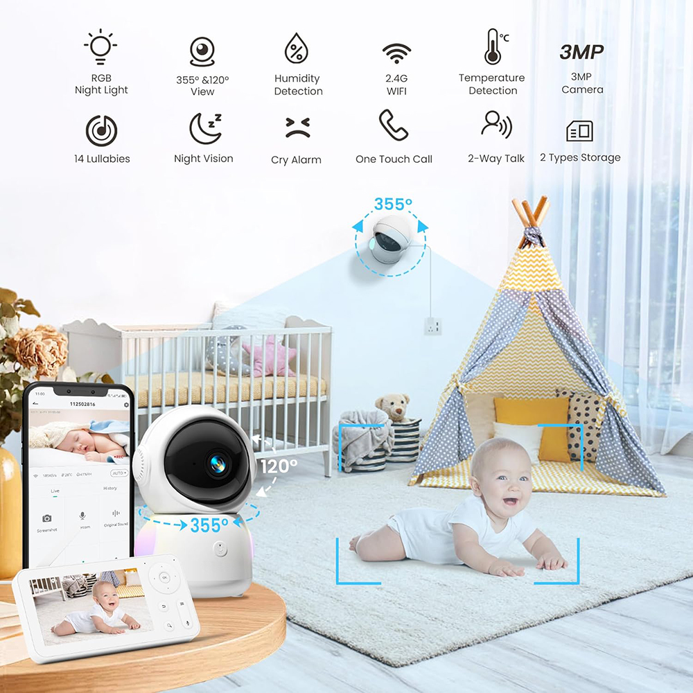 2K Baby Monitor with 2 Cameras - Baby Nursery Mobile avis et prix
