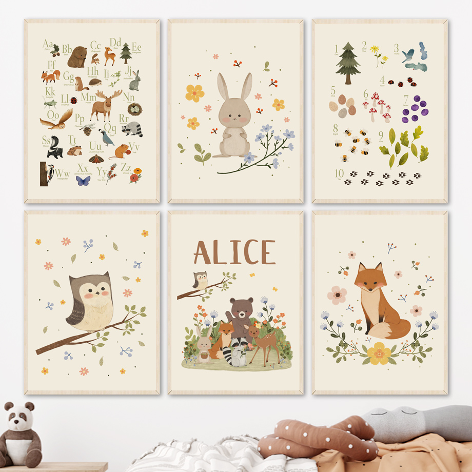 1pc frameless Cute Rabbit Fox  - Baby Nursery Animal Prints avis et prix