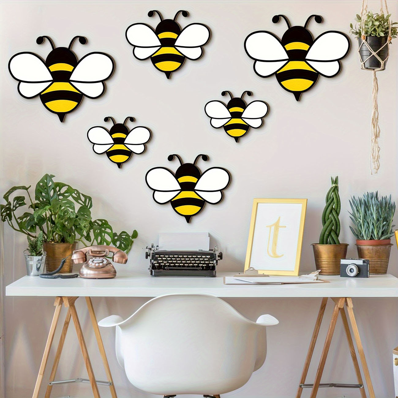 6Pcs Cute Bee Wooden Wall Stic - Baby Nursery Wall Decals avis et prix