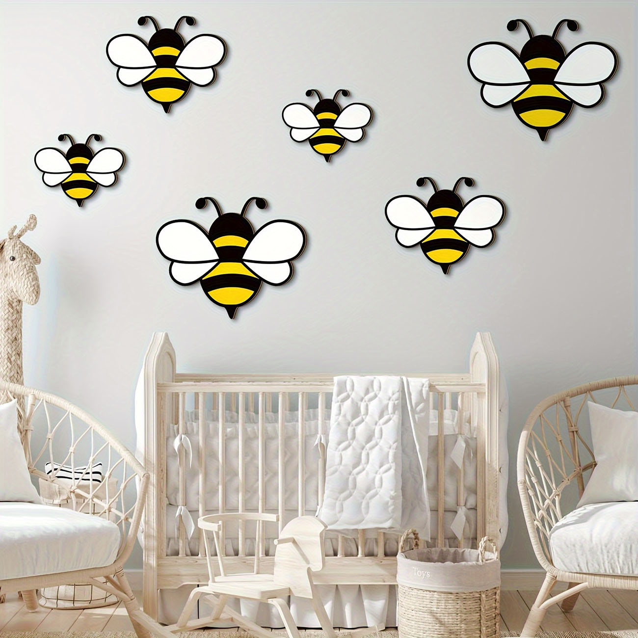 6Pcs Cute Bee Wooden Wall Stic - Baby Nursery Wall Decals avis et prix