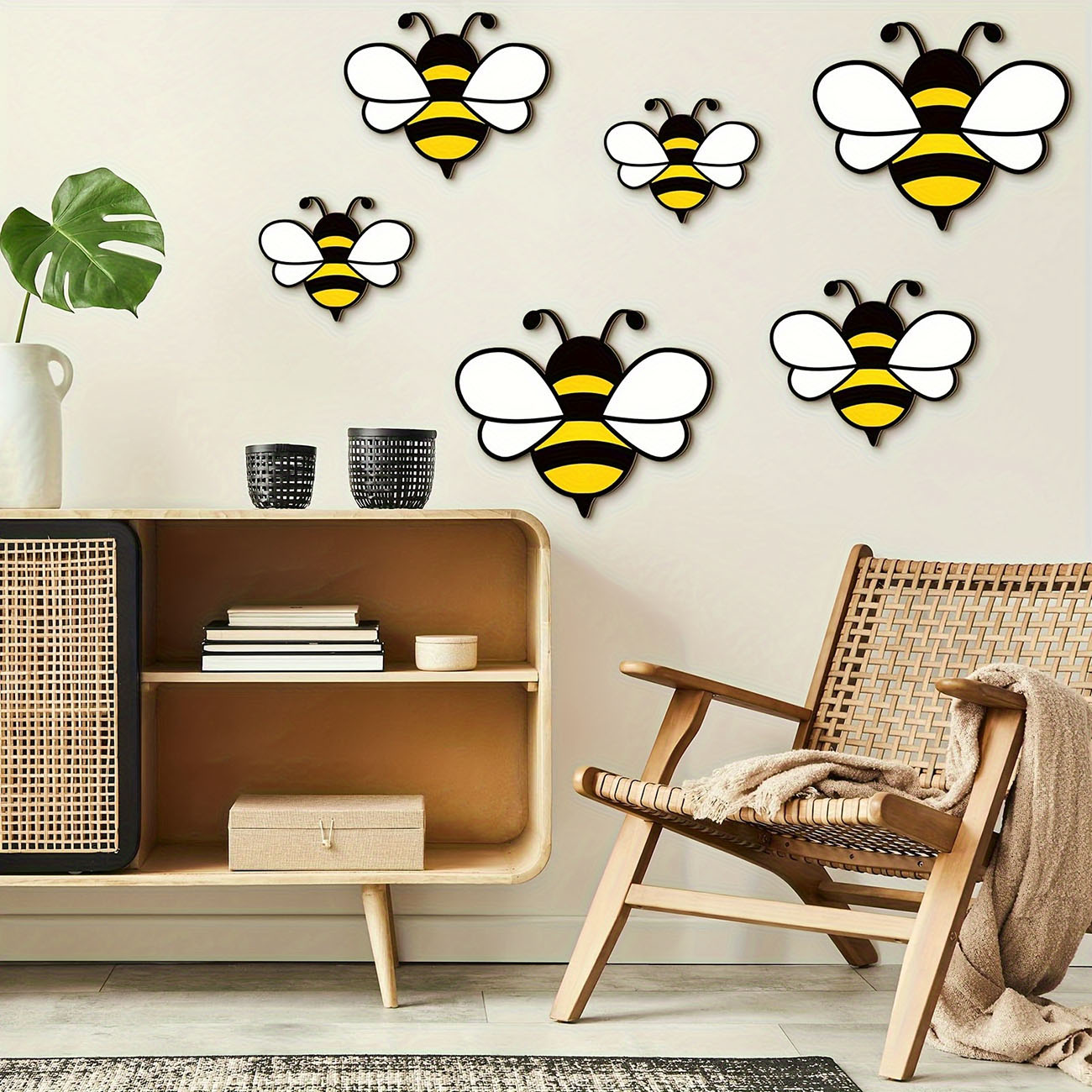 6Pcs Cute Bee Wooden Wall Stic - Baby Nursery Wall Decals avis et prix