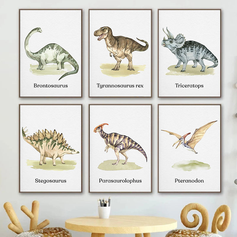 Watercolor Dinosaur Poster Nur - Baby Nursery Animal Prints avis et prix
