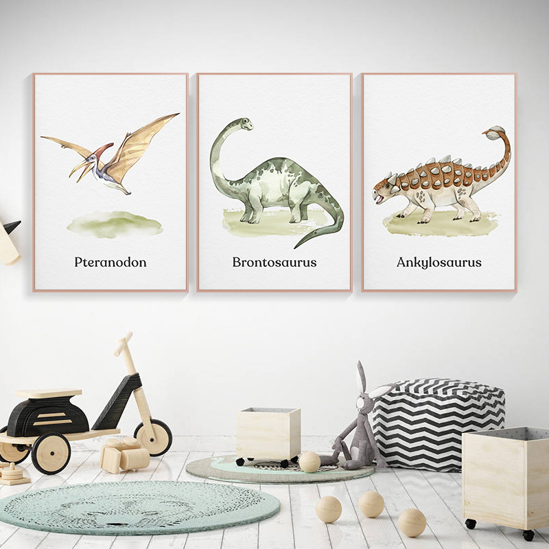 Watercolor Dinosaur Poster Nur - Baby Nursery Animal Prints avis et prix
