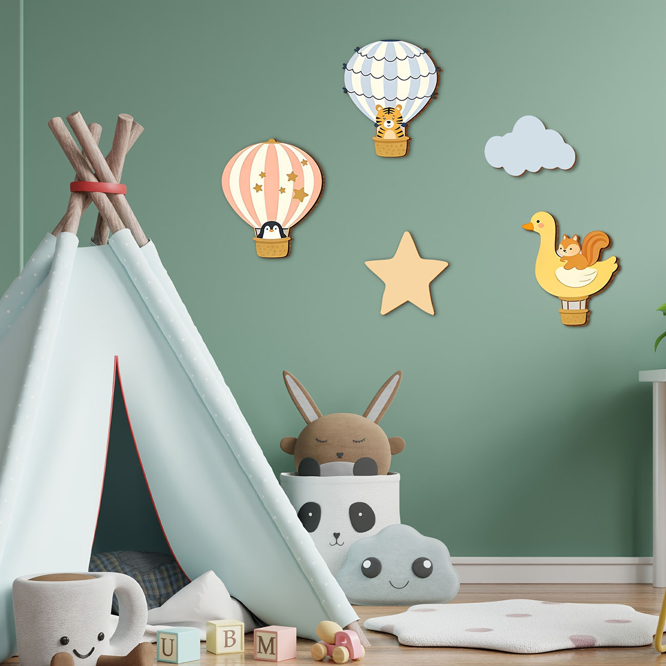 5Pcs Animal Hot Air Balloon Wo - Baby Nursery Wall Decals avis et prix