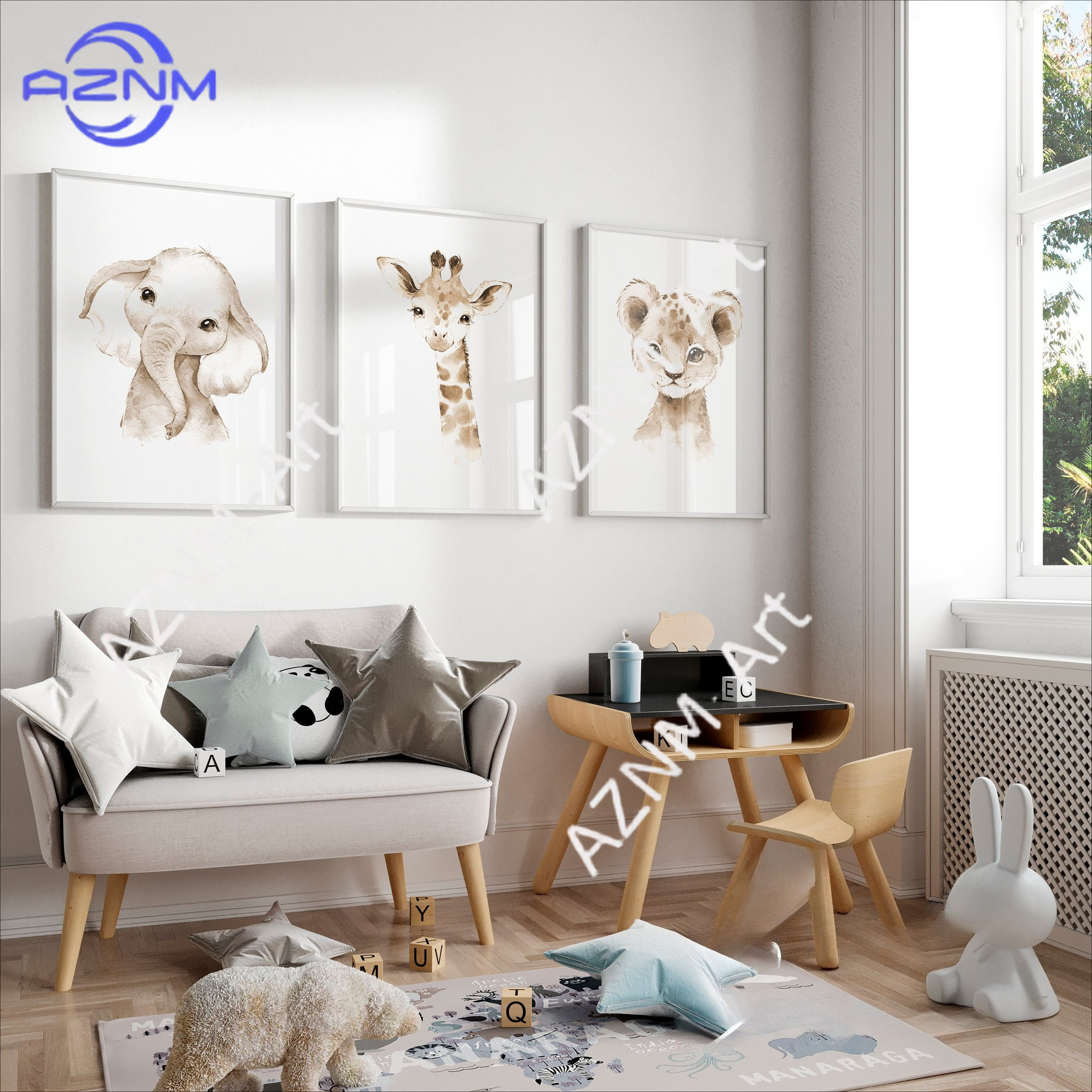 1PC/3PCS Nursery Animals Wall  - Baby Nursery Gender Neutral avis et prix