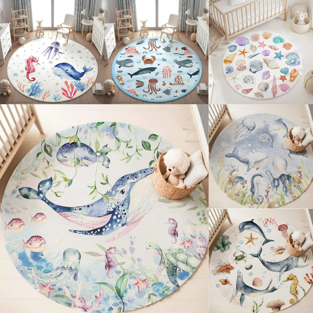 Blue Marine animal Round Carpe - Soft Rug Nursery avis et prix