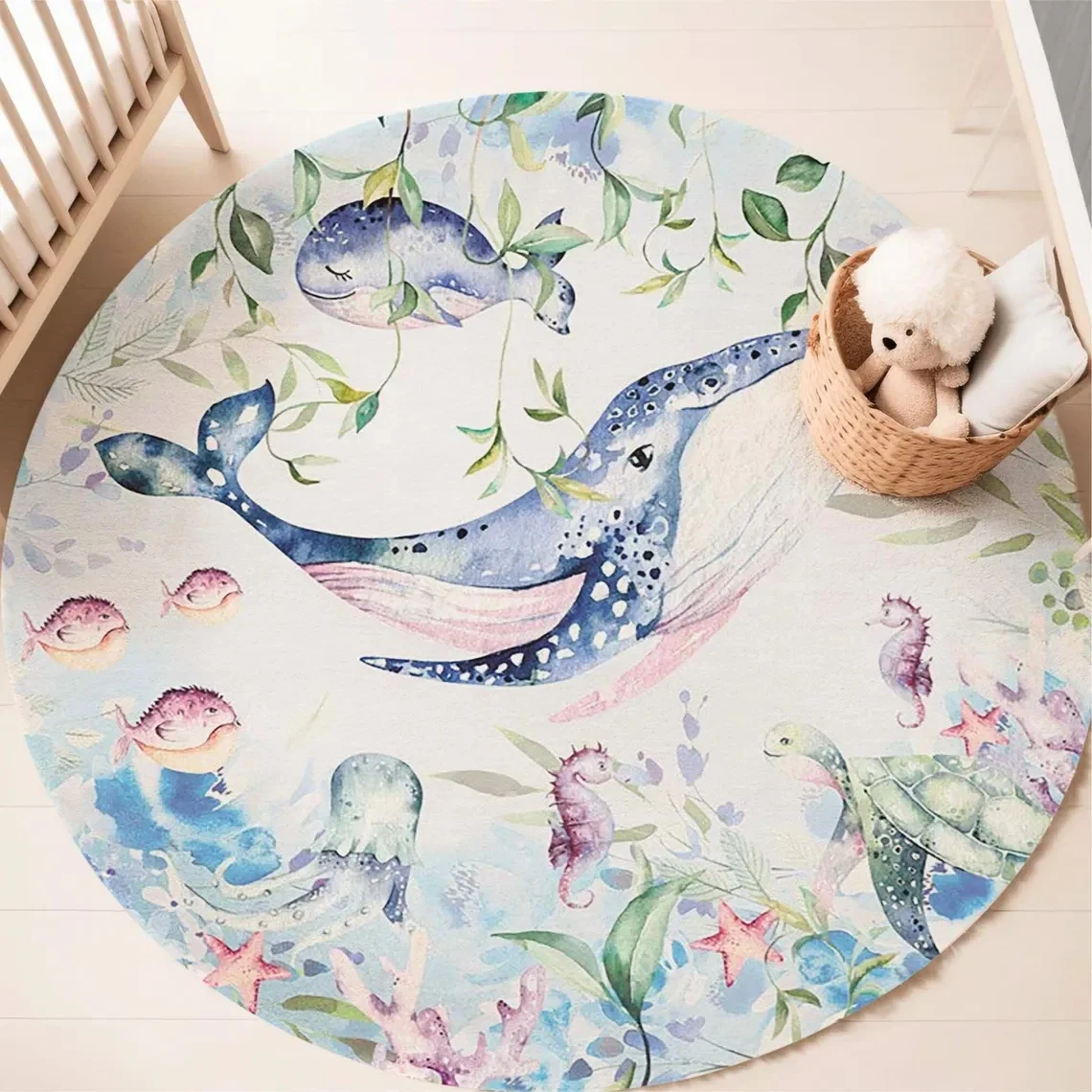 Blue Marine animal Round Carpe - Soft Rug Nursery avis et prix
