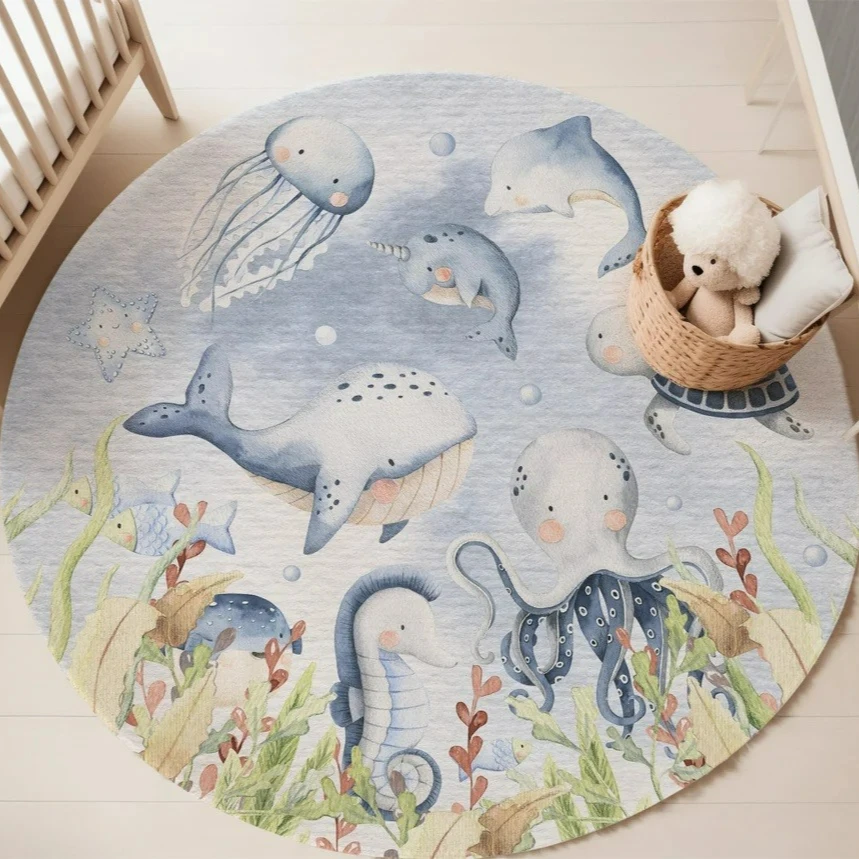 Blue Marine animal Round Carpe - Soft Rug Nursery avis et prix